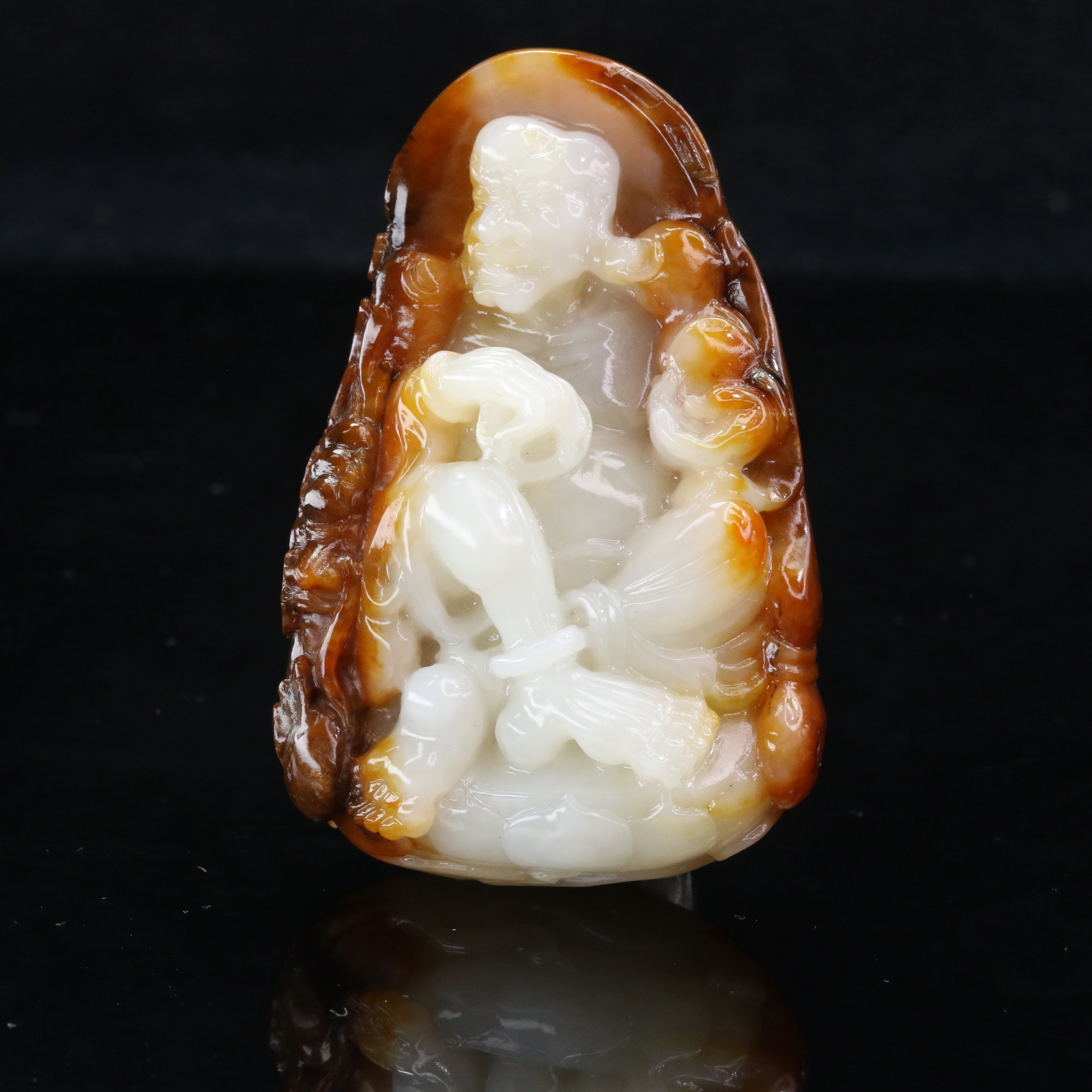 42和田玉红皮白肉达摩（钟文杰作）/300275北京中保拍卖