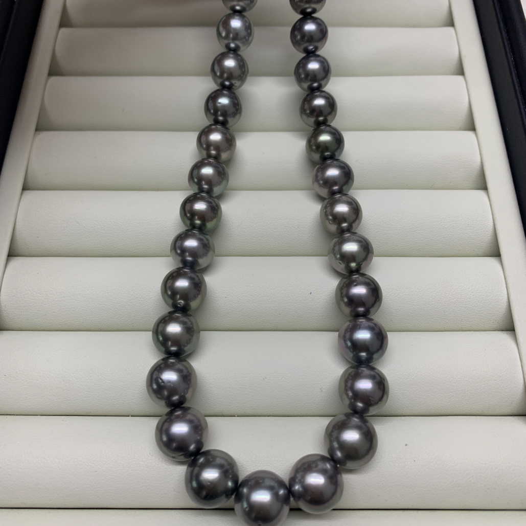 海水珍珠大溪地正圆铂金贵极强光项链10-12mm