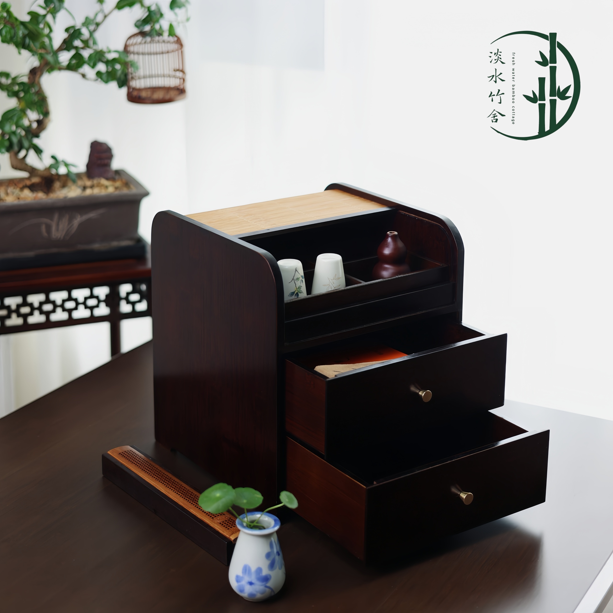 「星光」紫砂收纳柜新中式古风收纳柜家用高山楠竹茶具储物架多层