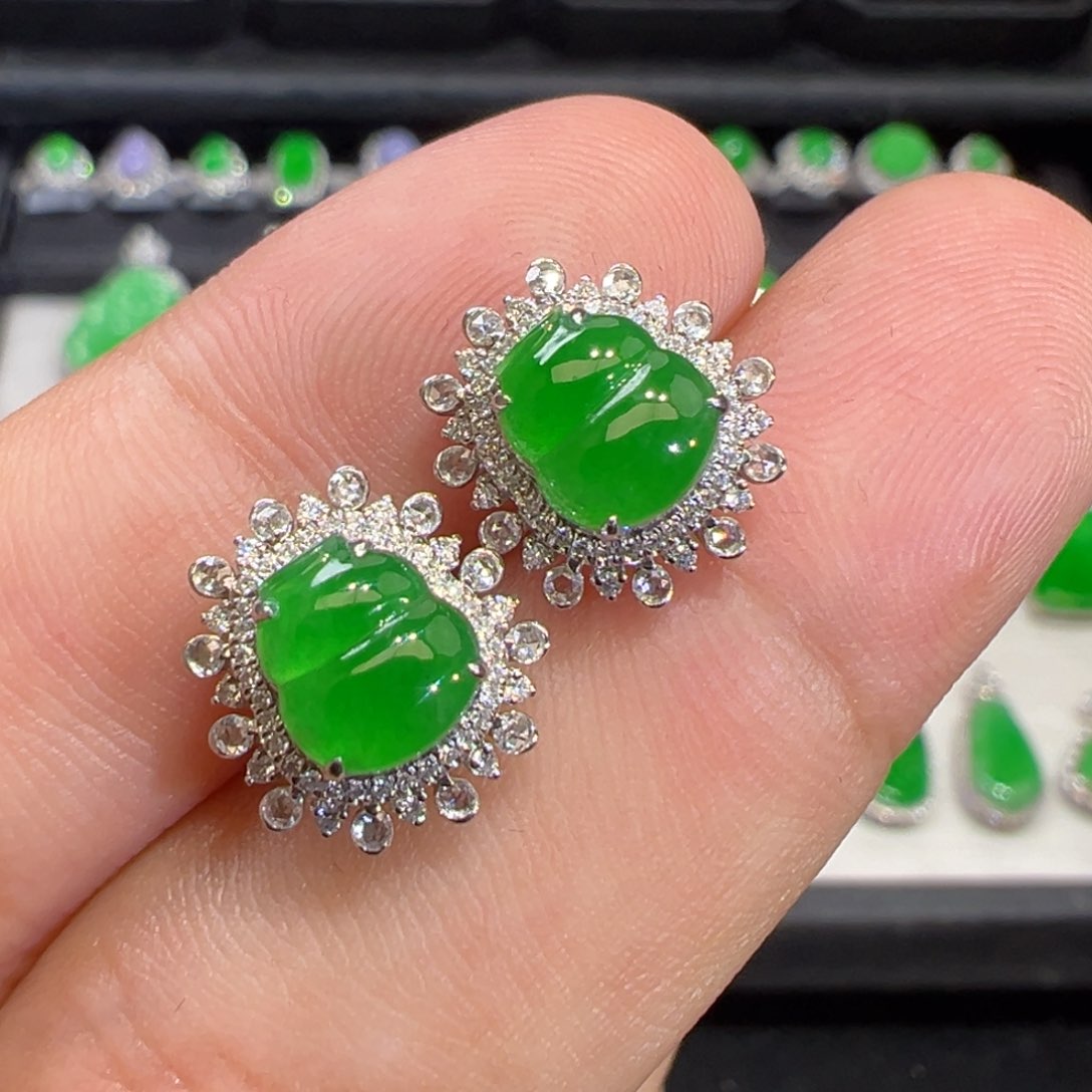 翡翠耳饰18K金镶嵌收货48小时鉴赏期（超时不退不换）