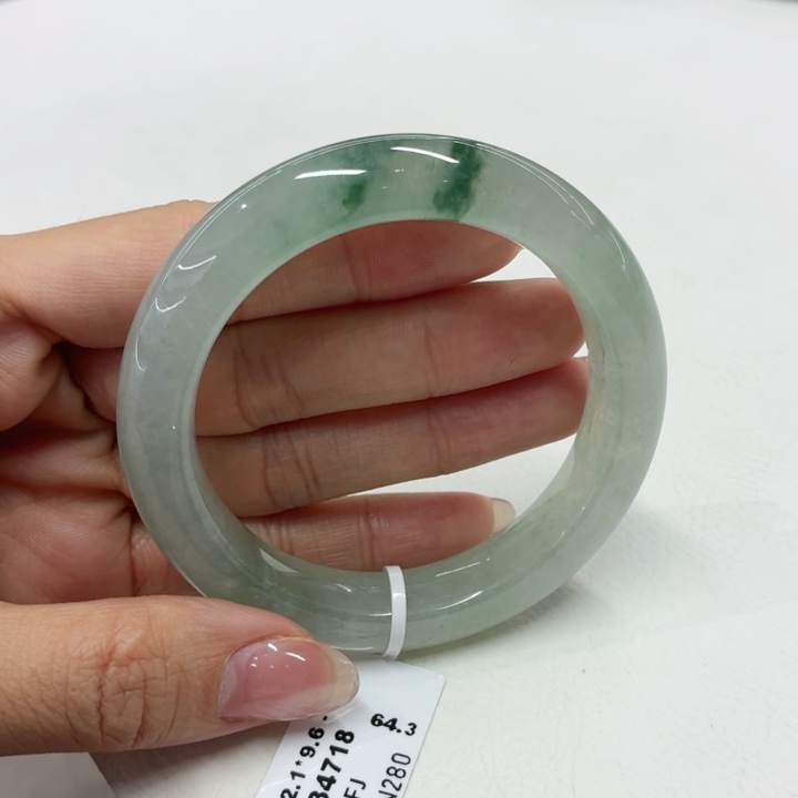 翡翠未镶嵌手镯缅甸翡翠手镯53.8冰飘花