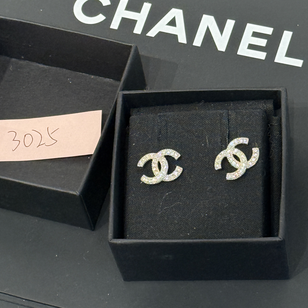 95新 Chanel/香奈儿 夏七中古/双c满钻耳钉/3025