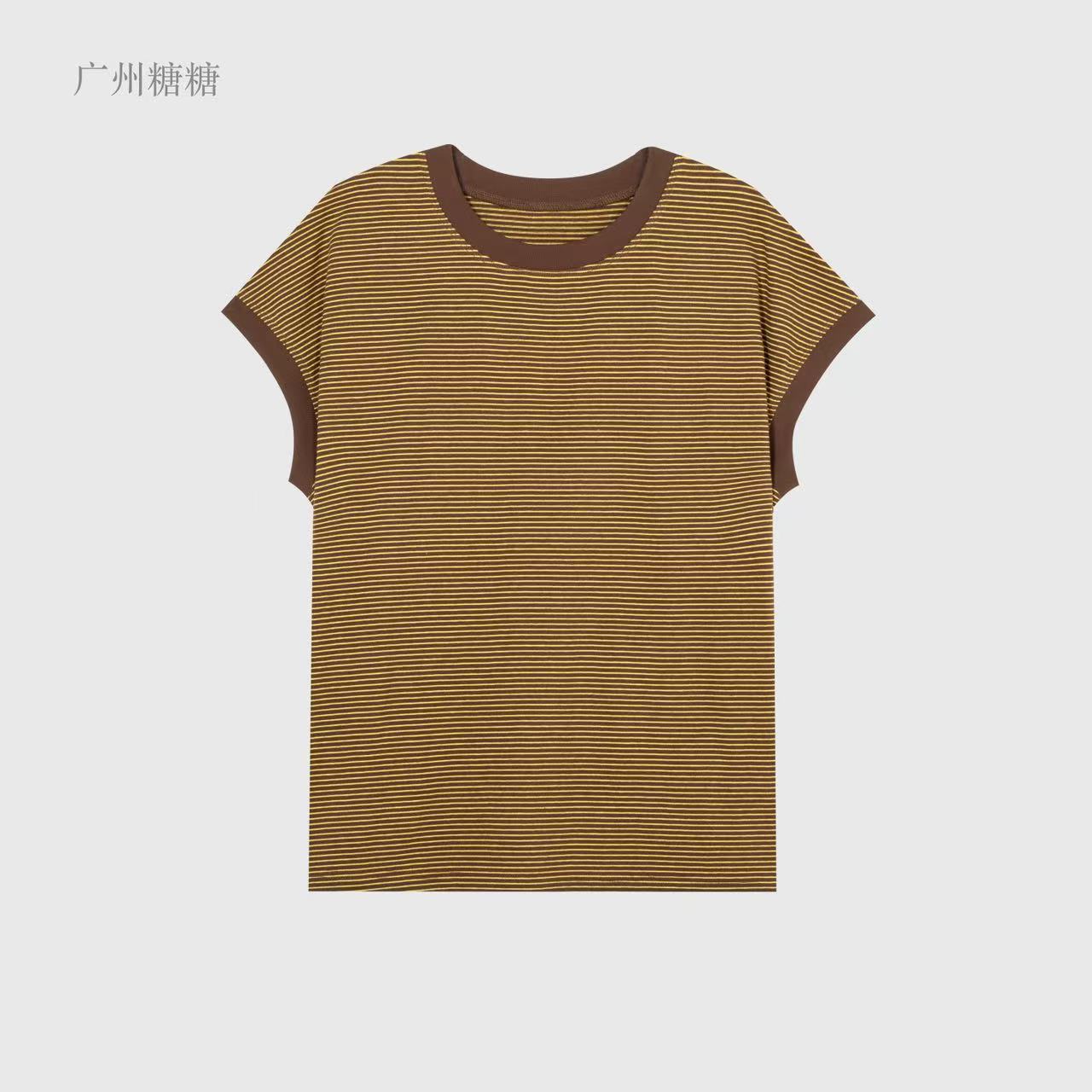 FL秋季180g色织条纹棉宽松显瘦休闲百搭圆领无袖条纹T恤【6538】