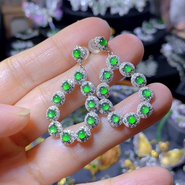 翡翠戒指银S925镶嵌天然翡翠