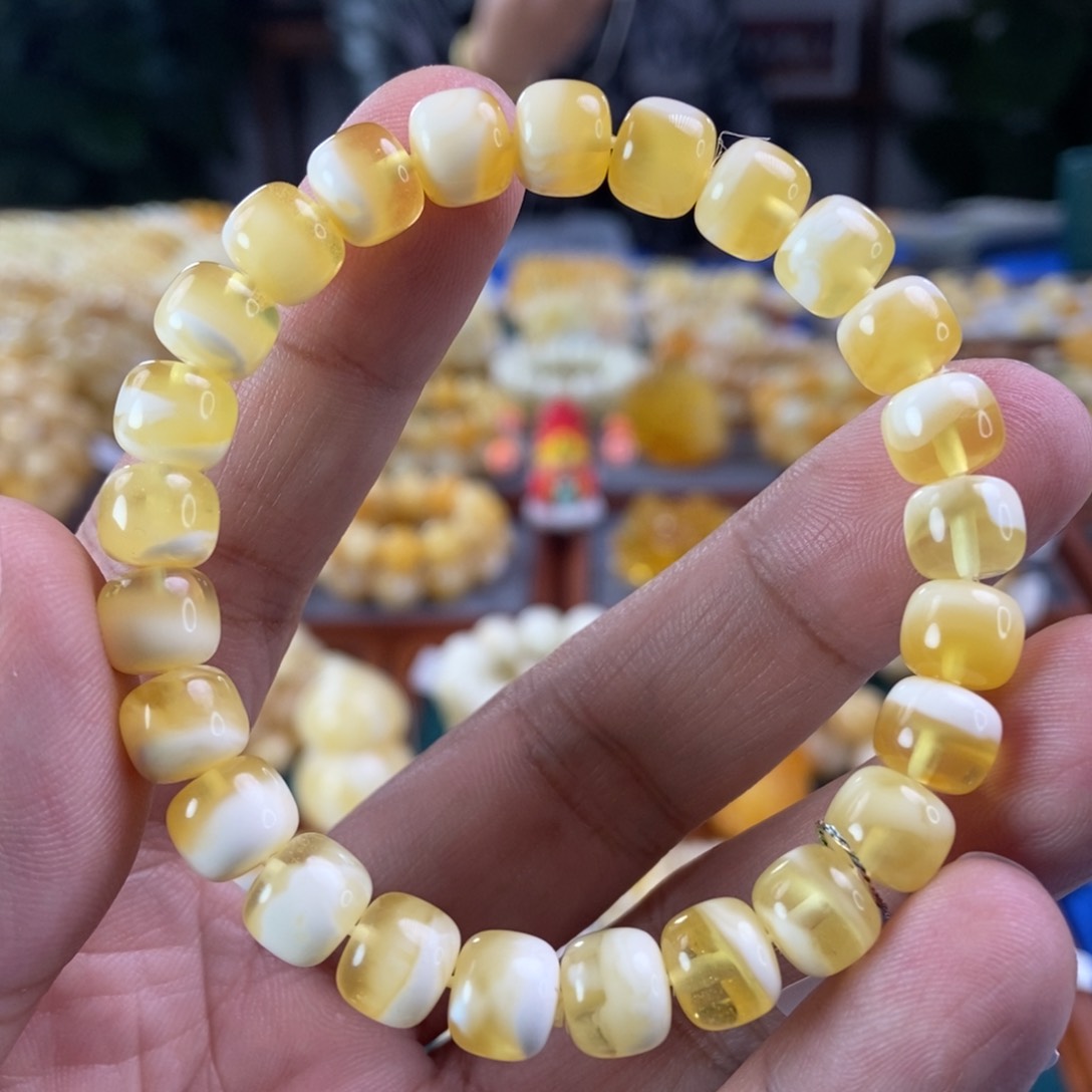 琥珀珠宝奇石未镶嵌8金白聚宝盆手串9.16
