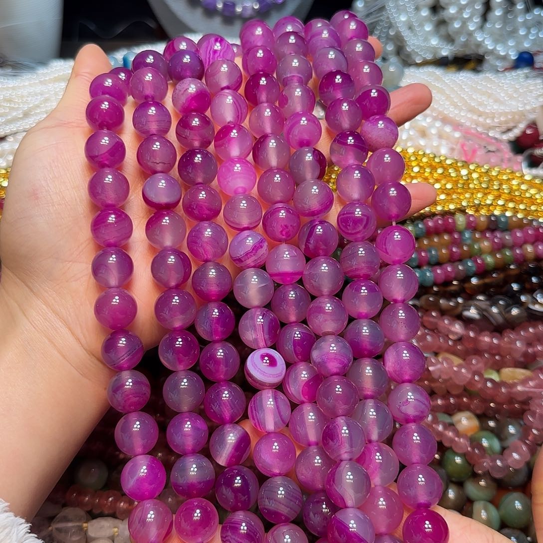 玛瑙/玉髓合金珠宝半成品14mm玫红玛瑙一条