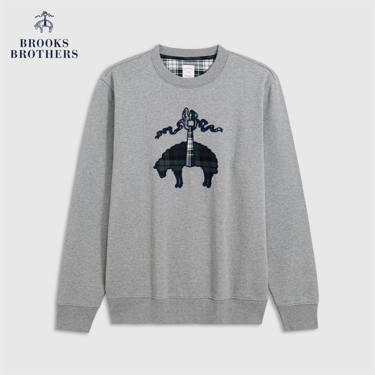 Brooks Brothers/布克兄弟男士25早秋新品圆领拼布logo休闲卫衣
