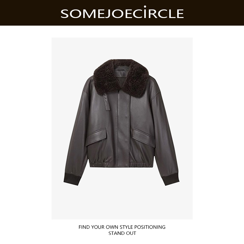 【DZ】SOMEJOECIRCLE【杨幂同款】25冬新款外套宽松毛领夹克皮衣Z8314