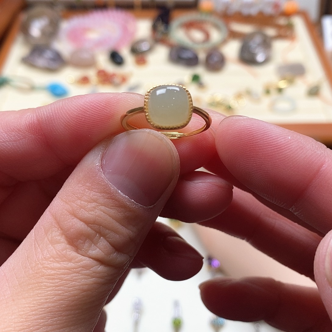 和田玉戒指银S925镶嵌