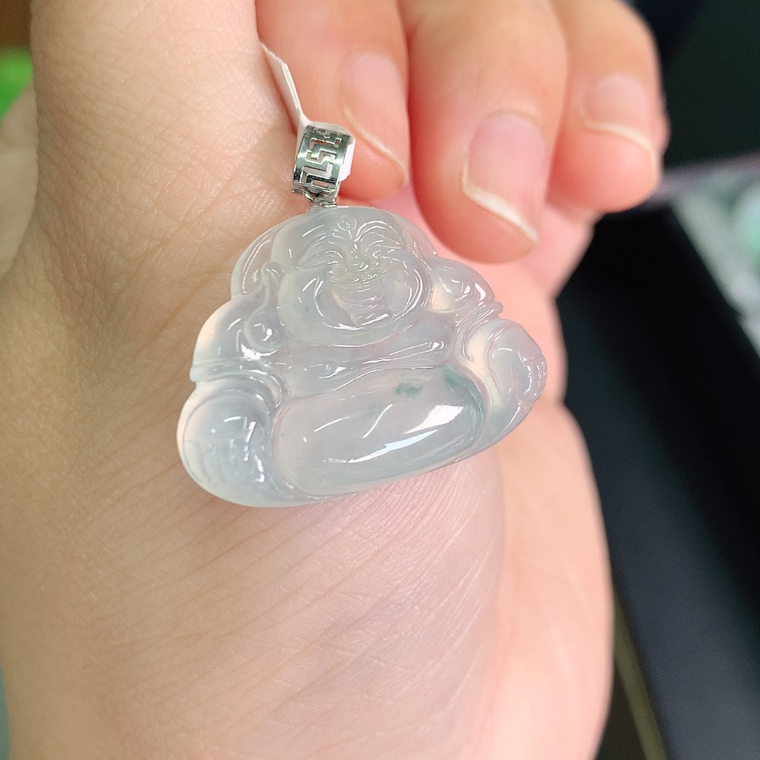 翡翠颈饰18K金镶嵌高冰飘蓝佛公