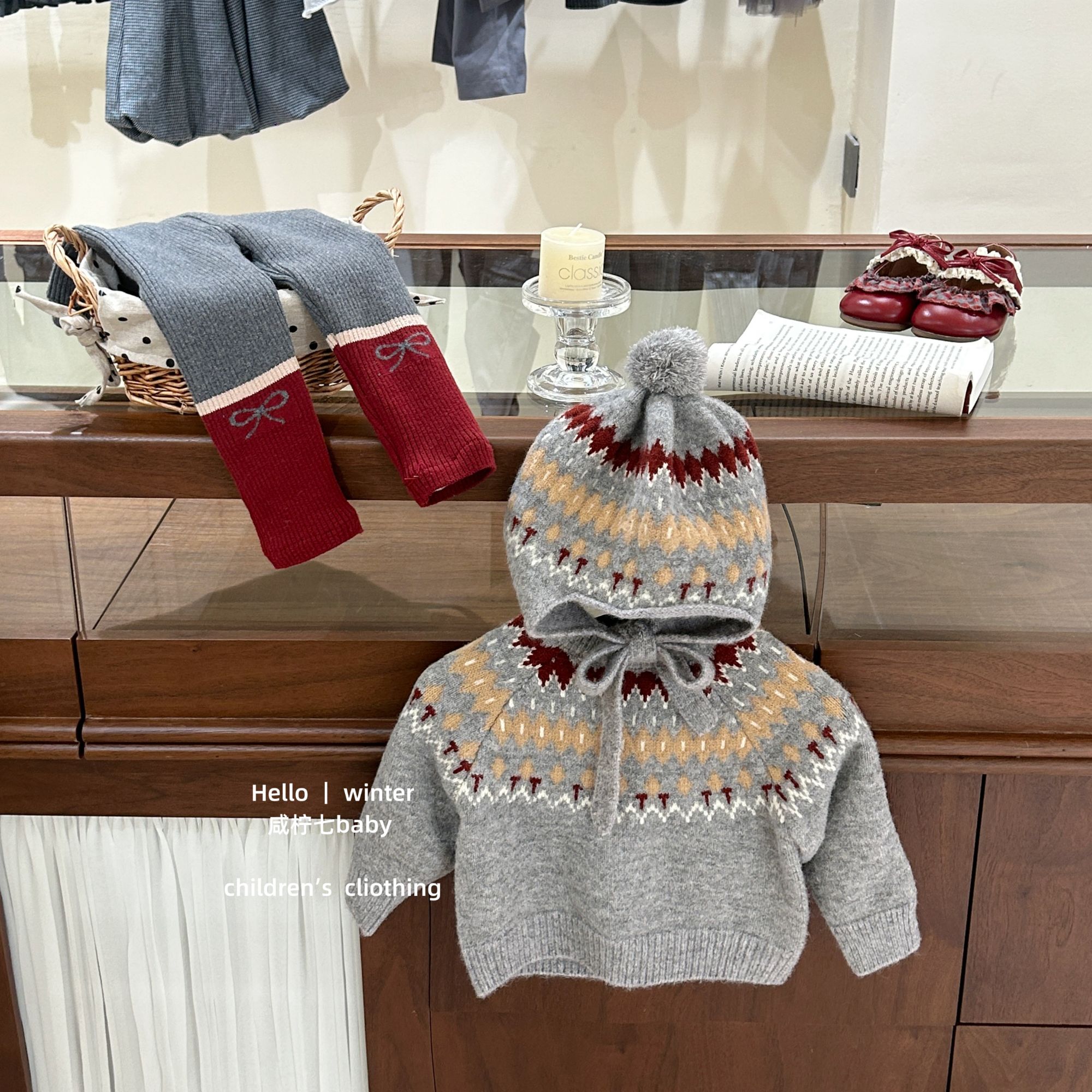 【咸柠七】费尔岛穿搭提花毛衣女童套装秋冬款儿童冬装复古针织上衣