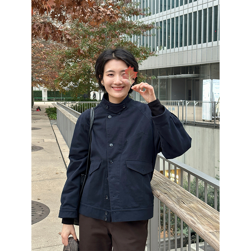 LANGQING 藏青色轻薄工装休闲长袖棉衣42752#