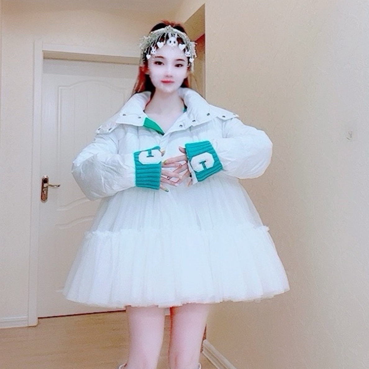 【面条家】5363#高品质纱纱拼接棉服外套蓬蓬连衣裙