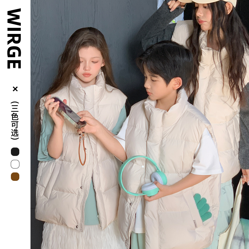 韦氏亲子羽绒马甲厚款男女短款运动风百搭立领外穿加厚休闲风