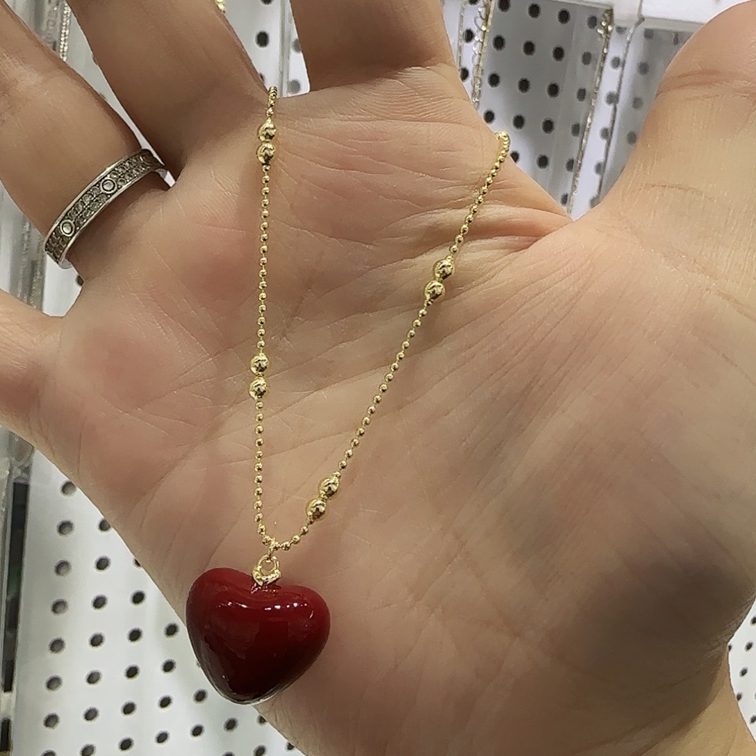 花岗石纯铜锡合金纯铜爱心项链