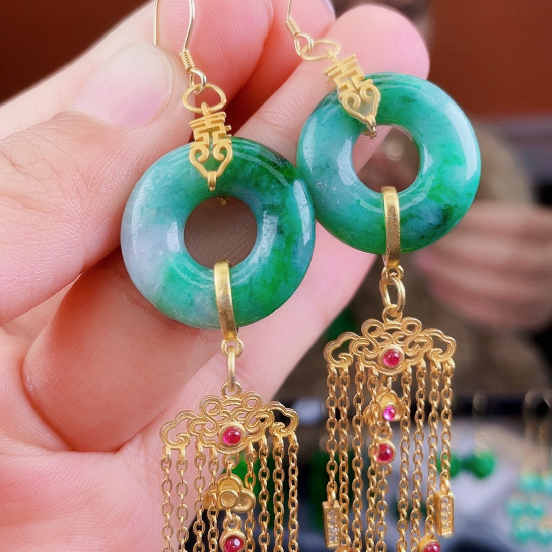 翡翠银S925镶嵌耳饰