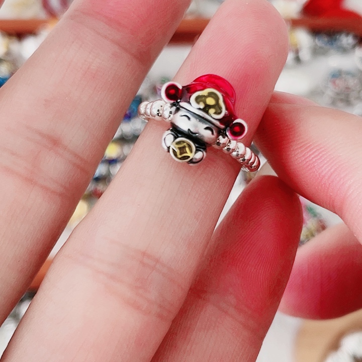 珐琅吊坠足银财财戒指