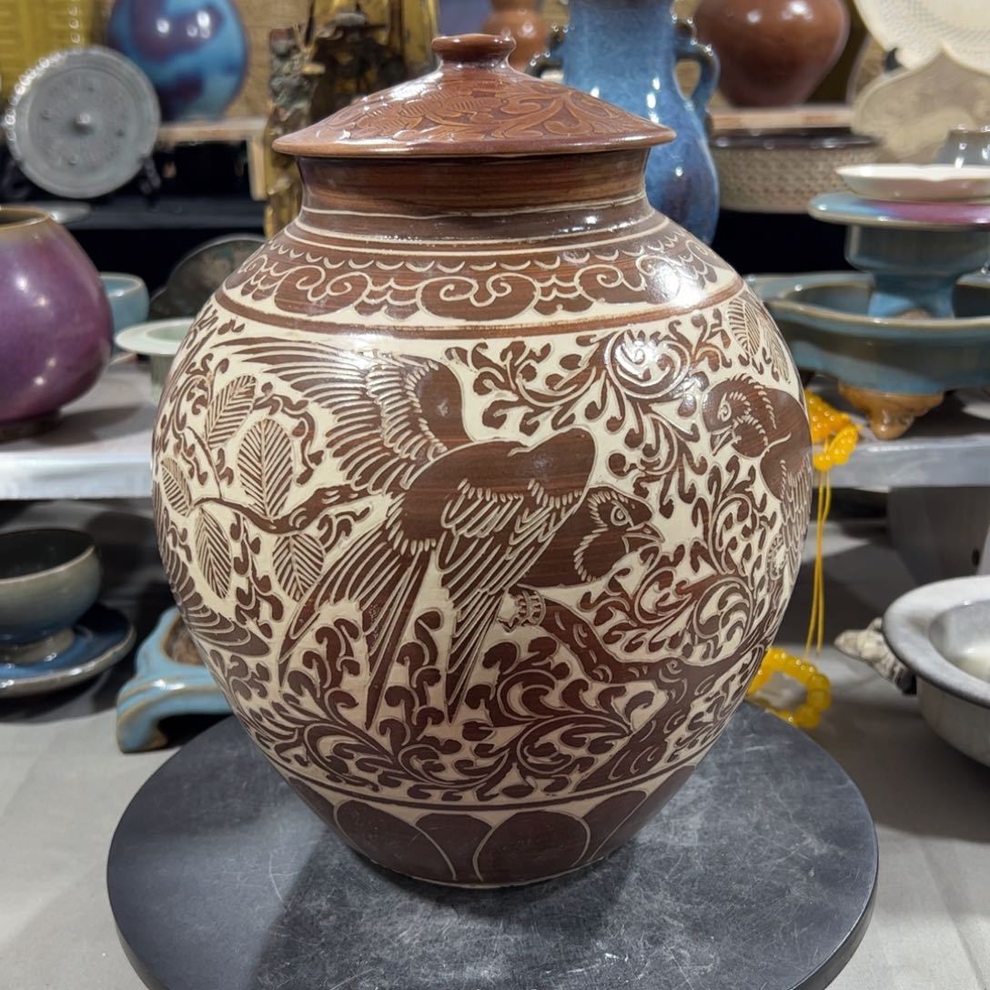 瓶磁州窑 刻画 故事罐
