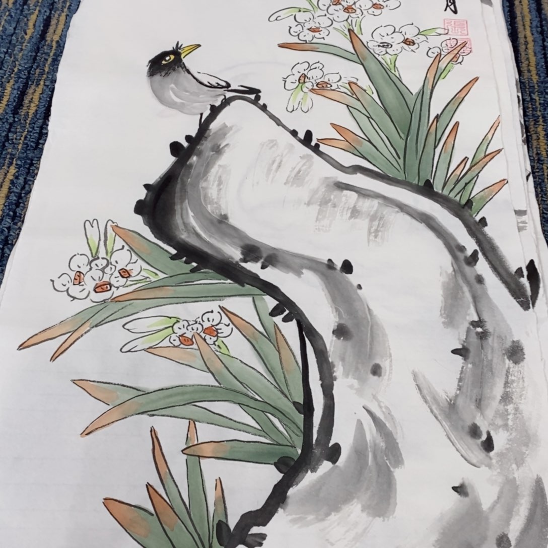 国画张玉玲四尺四开花鸟作品朱