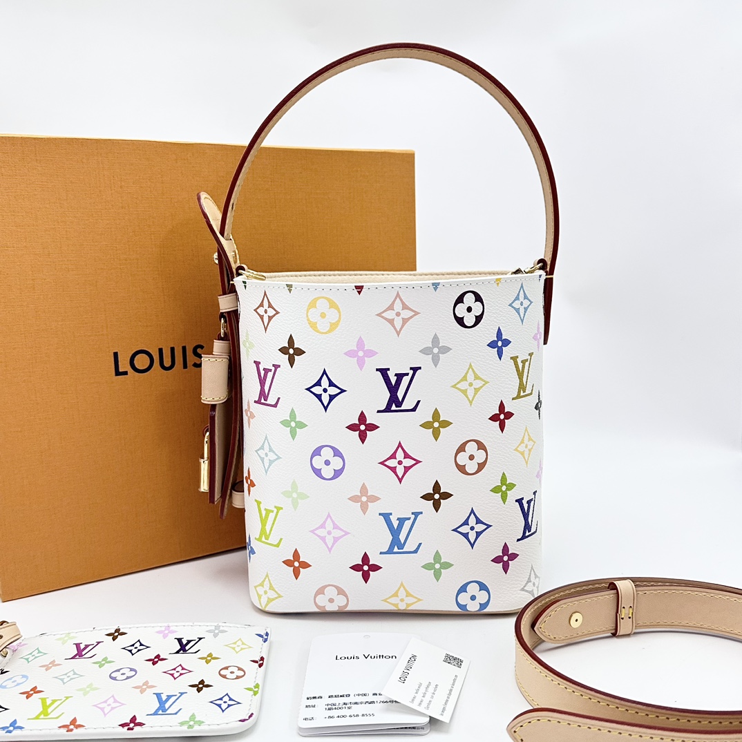 95新 LouisVuitton/路易威登 白三彩All in BB子母水桶包 12206