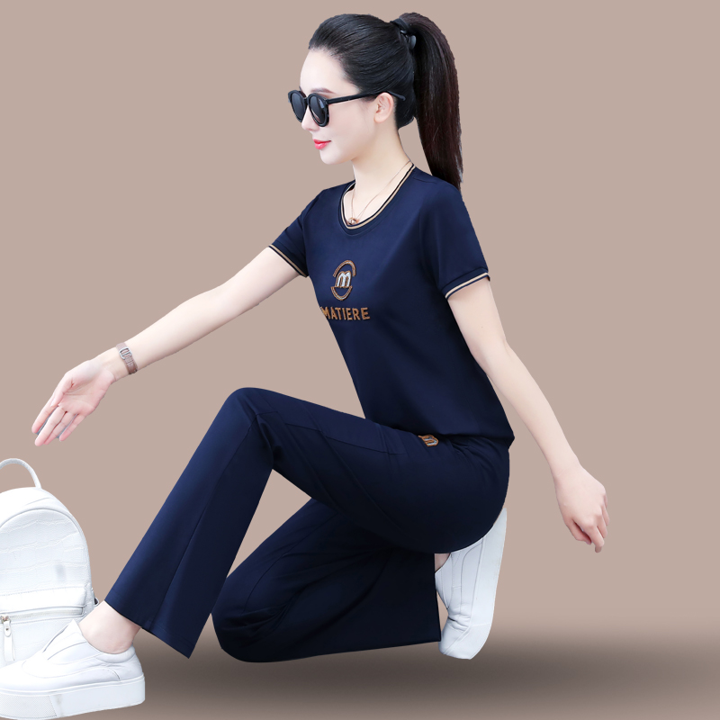 圆领运动套装女夏季2025年新款韩版时尚宽松减龄短袖休闲服两件套