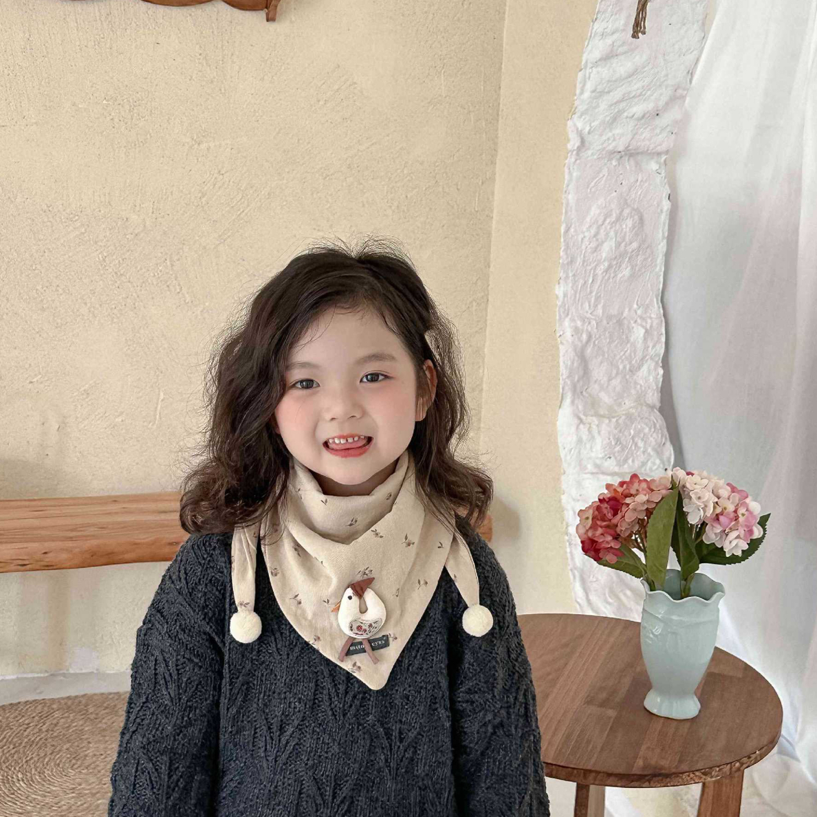 宝宝围巾秋冬款韩版卡通棉婴儿三角巾冬季防风婴幼儿男女童围脖