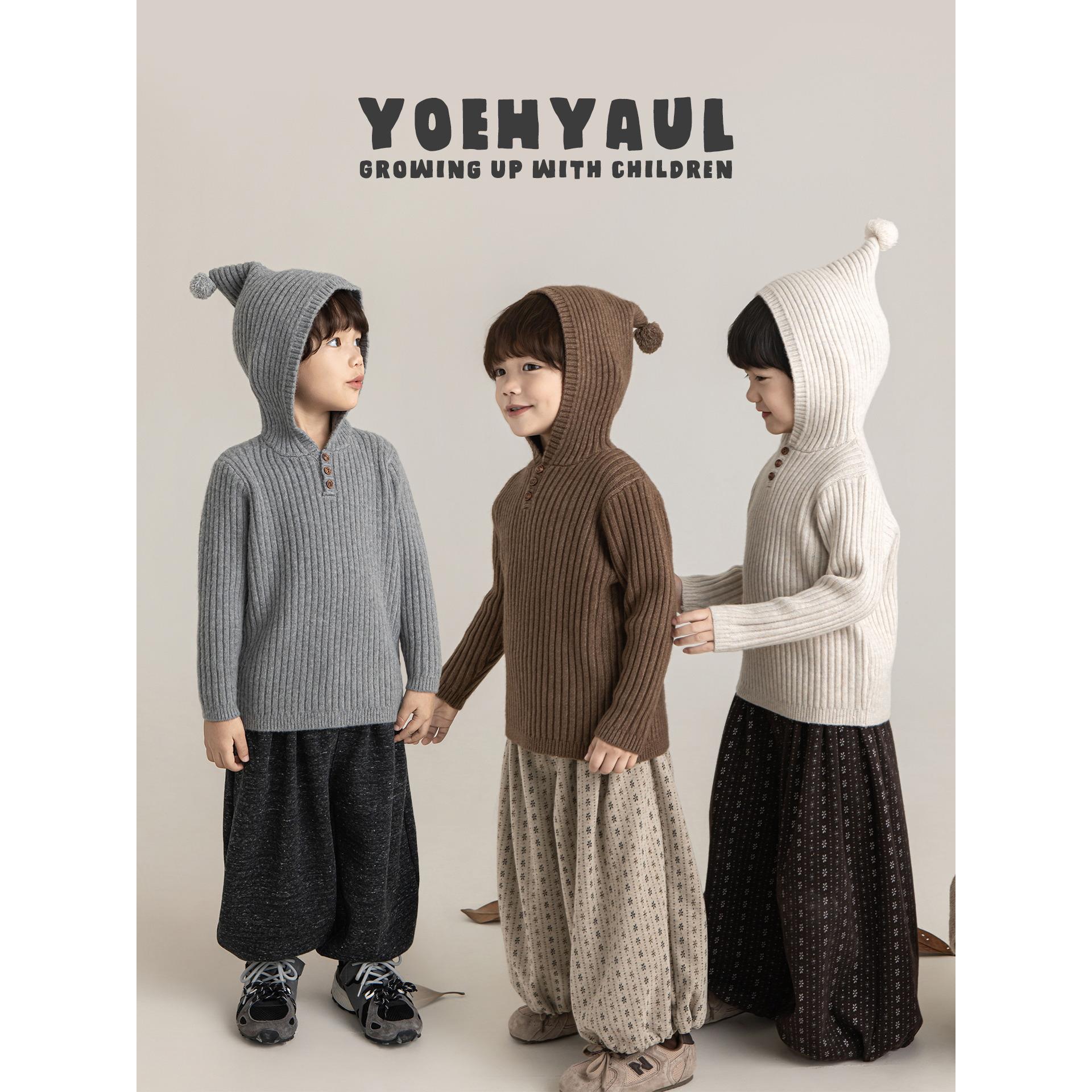 YOEHYAUL/幼悠冬壹波 温暖小精灵 纤绒纱毛球尖尖连帽毛衣 N6962