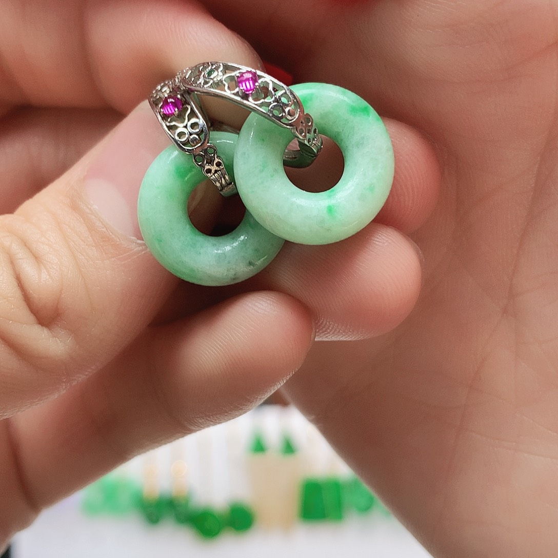 翡翠耳饰银S925镶嵌耳饰