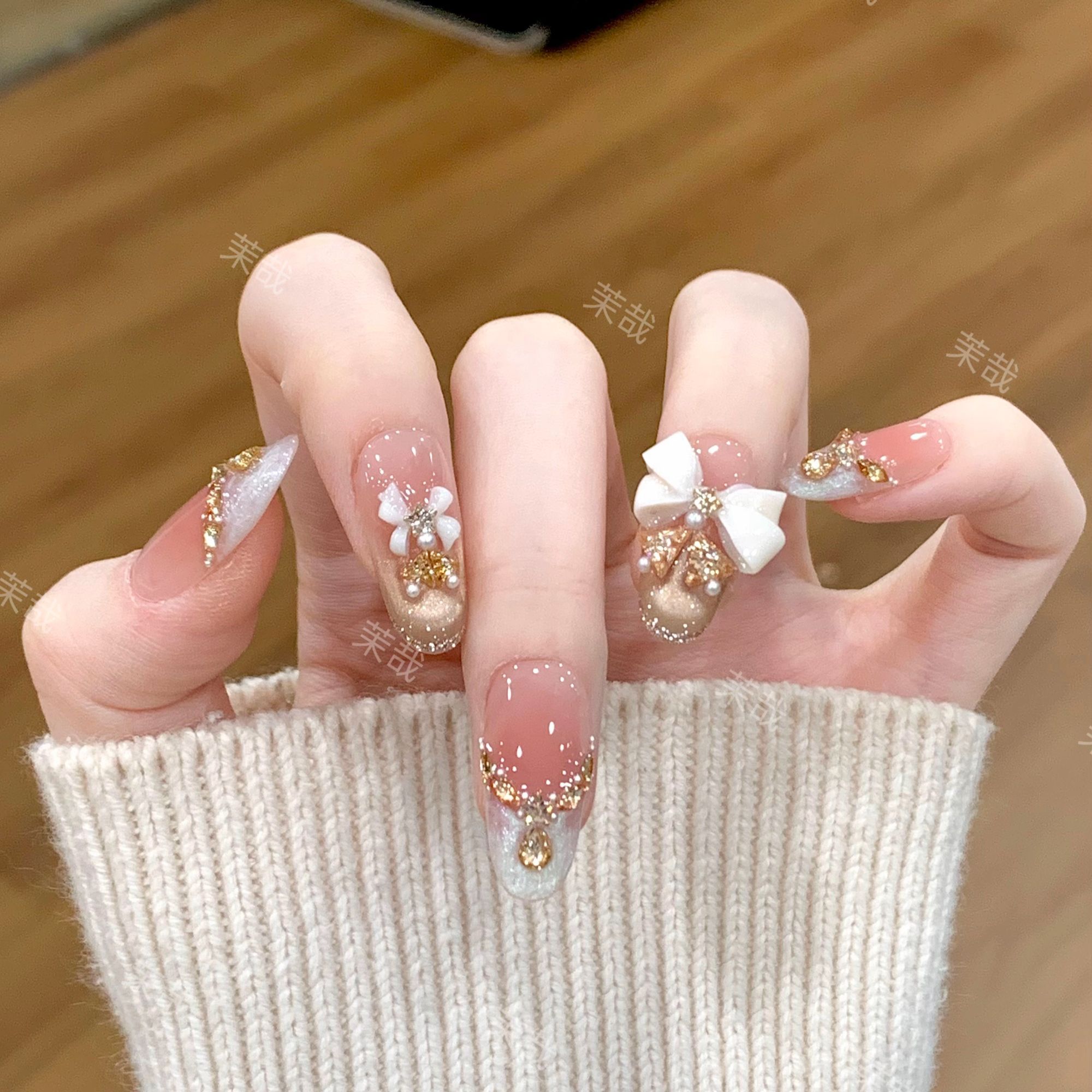 茉哉W【巴黎香榭】纯手工定制美甲拆卸穿戴甲A5041