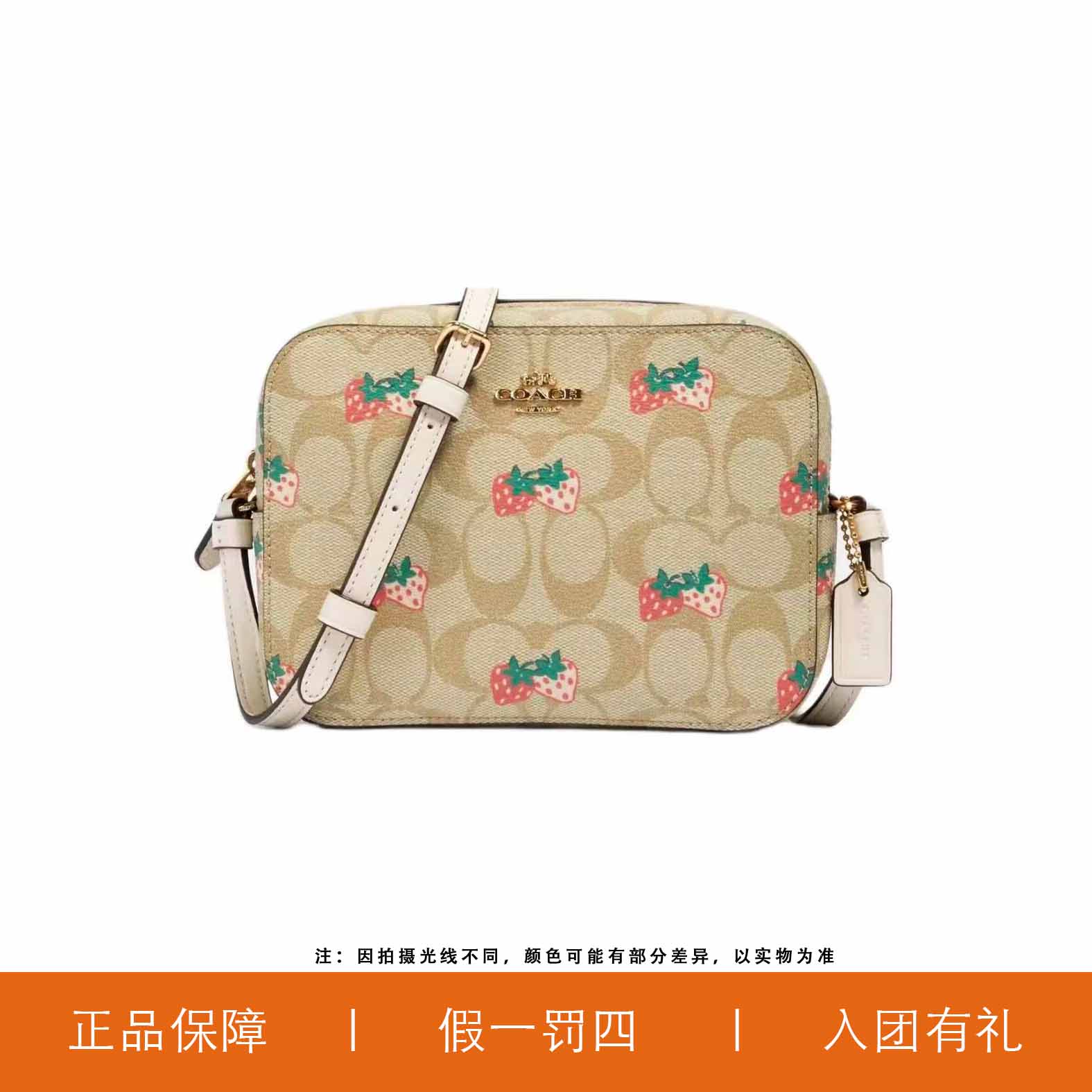 95新 COACH/蔻驰 蔻驰草莓印花相机包/JMDD96/18X13X5