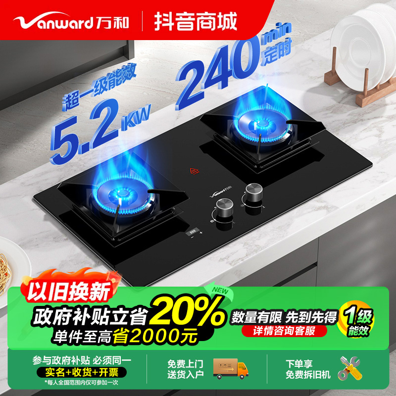 【政府补贴】“定时灶”万和燃气灶P6炉具双灶猛火灶天然气家用双灶