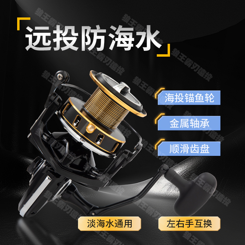 《狼王霸刃-无间隙全金属轮》海竿纺车轮斜口超大深线杯不锈钢材质