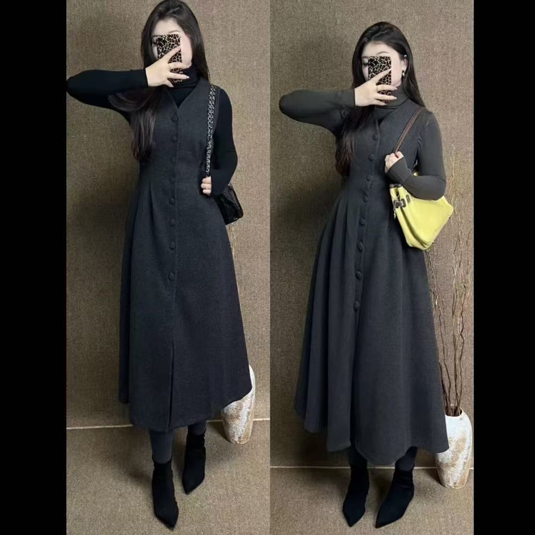 Rayhon冬季新款大码加棉长款毛呢大衣遮肉显瘦宽松百搭