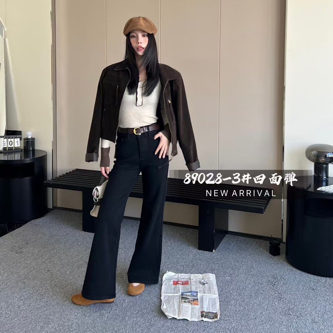 高腰弹力黑色四面弹不贴腿喇叭裤百搭时尚修身显瘦长裤喇叭裤