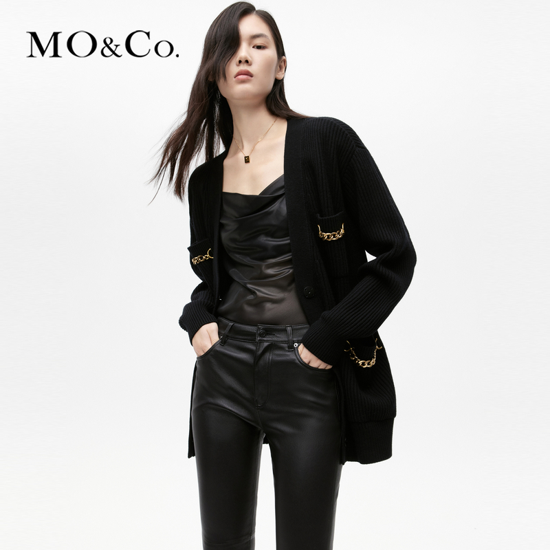 【赵老板专属】MOCO秋金属链绵羊毛混纺针织开衫毛衣MBB3CAR014