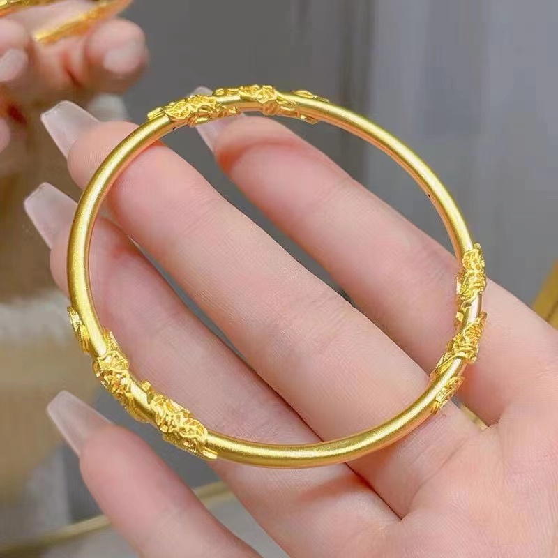 足银手镯 足银手镯 足银铸金古法三花丝手镯时尚百搭复古实心