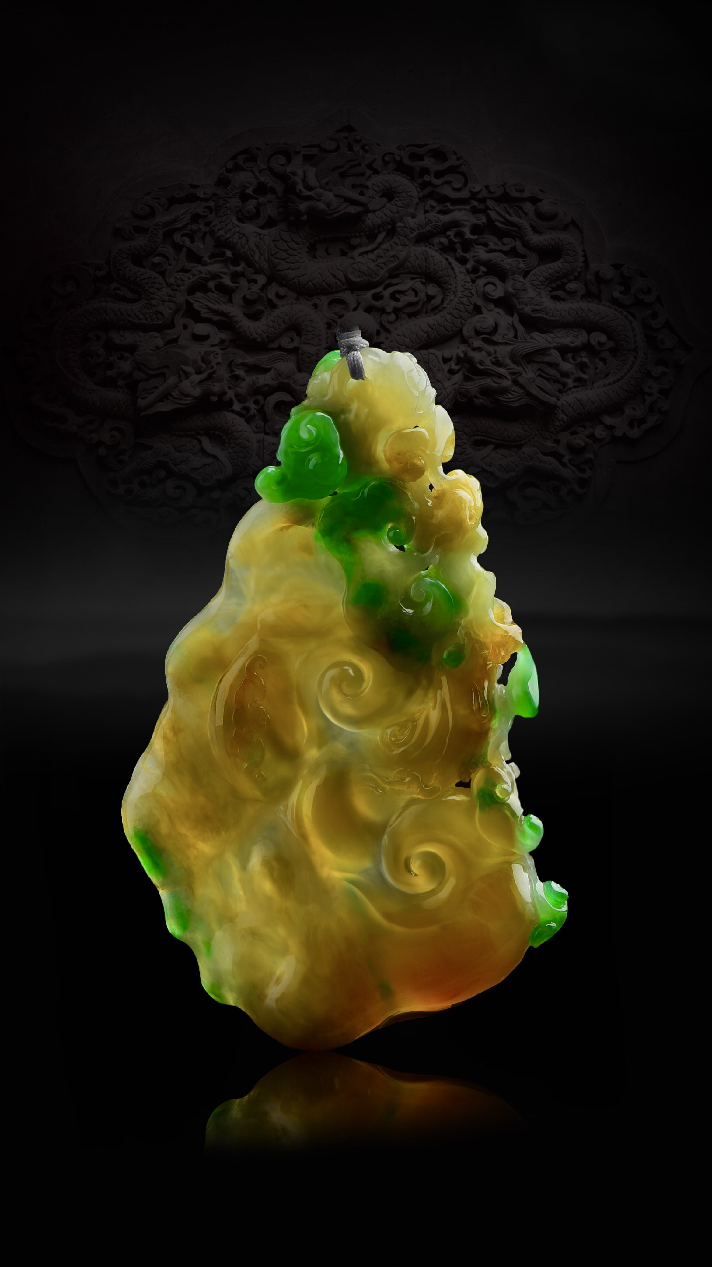 泳德珠宝天然缅甸翡翠黄加绿如意俏色精雕