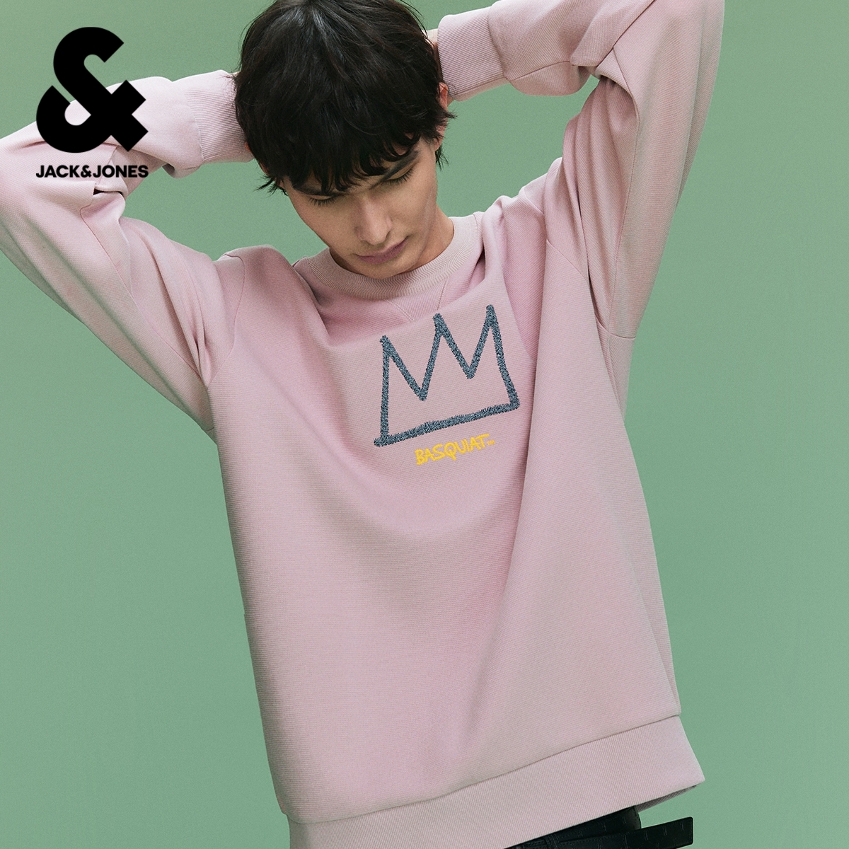 【BSQ联名】杰克琼斯男装春季新款潮流趣味休闲常规款套头圆领卫衣