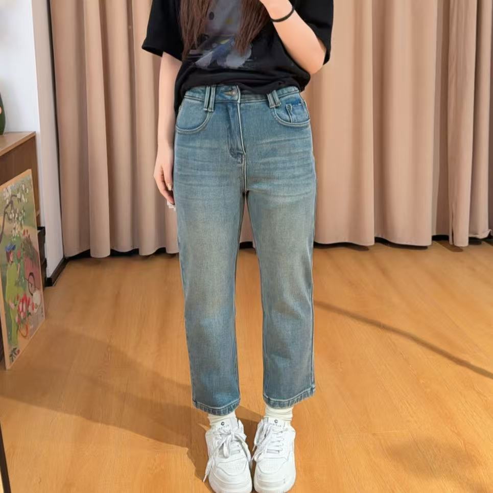 85909余小鱼【修容裤】两色高腰显瘦修身韩版植绒九分牛仔裤女装