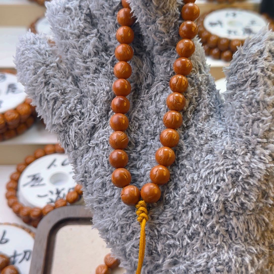 桃核手串茶**味龙纹桃核正圆光珠手持