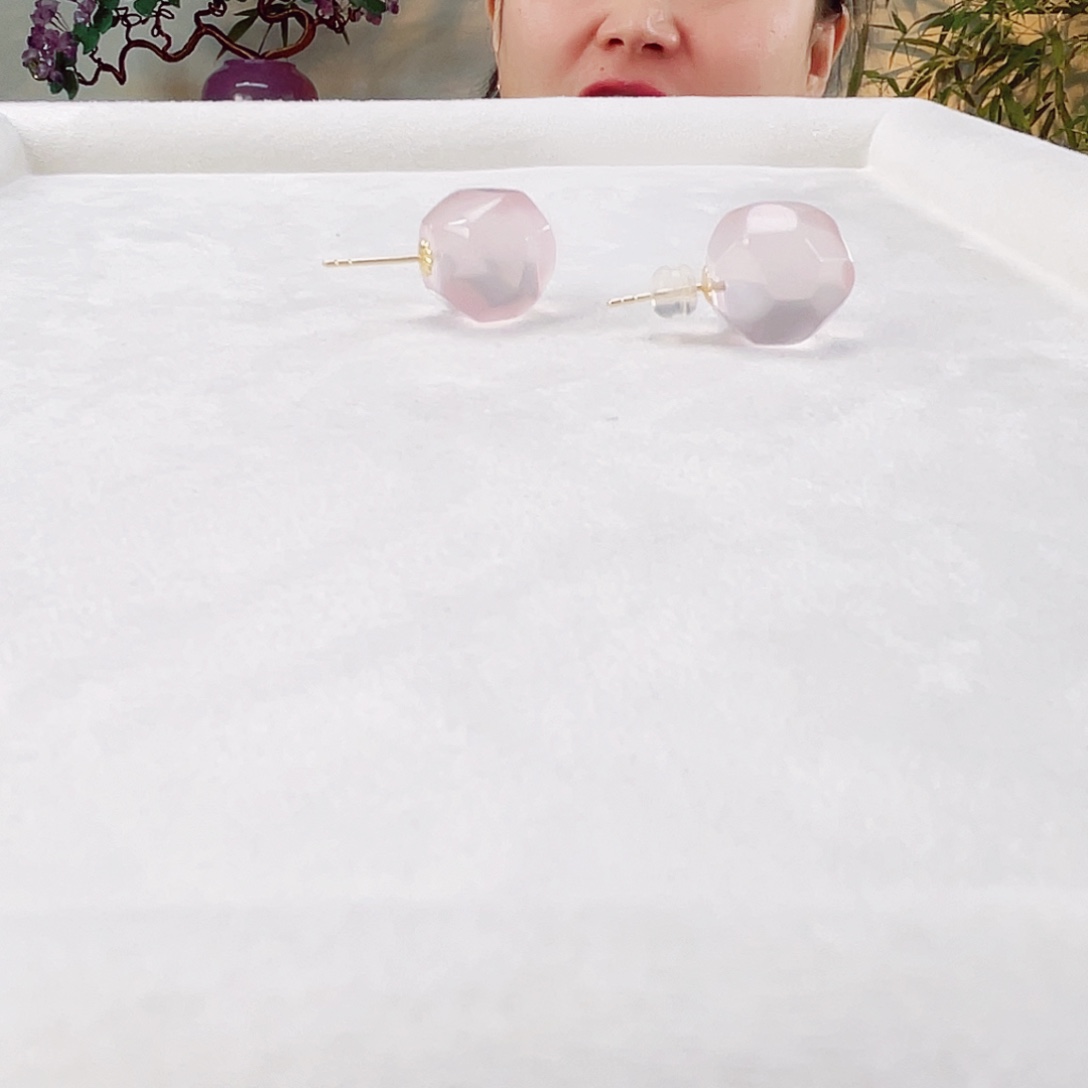 水晶耳饰18K金镶嵌水晶