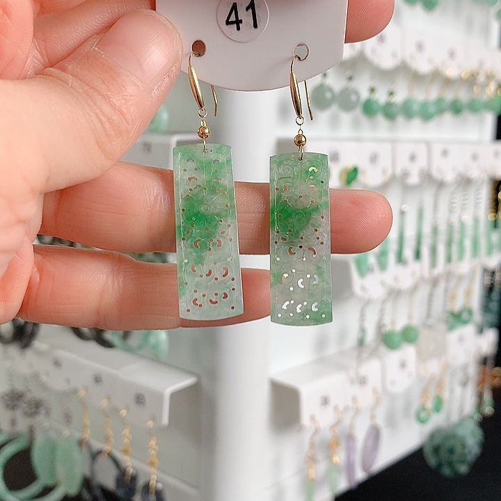 翡翠耳饰18K金镶嵌翡翠