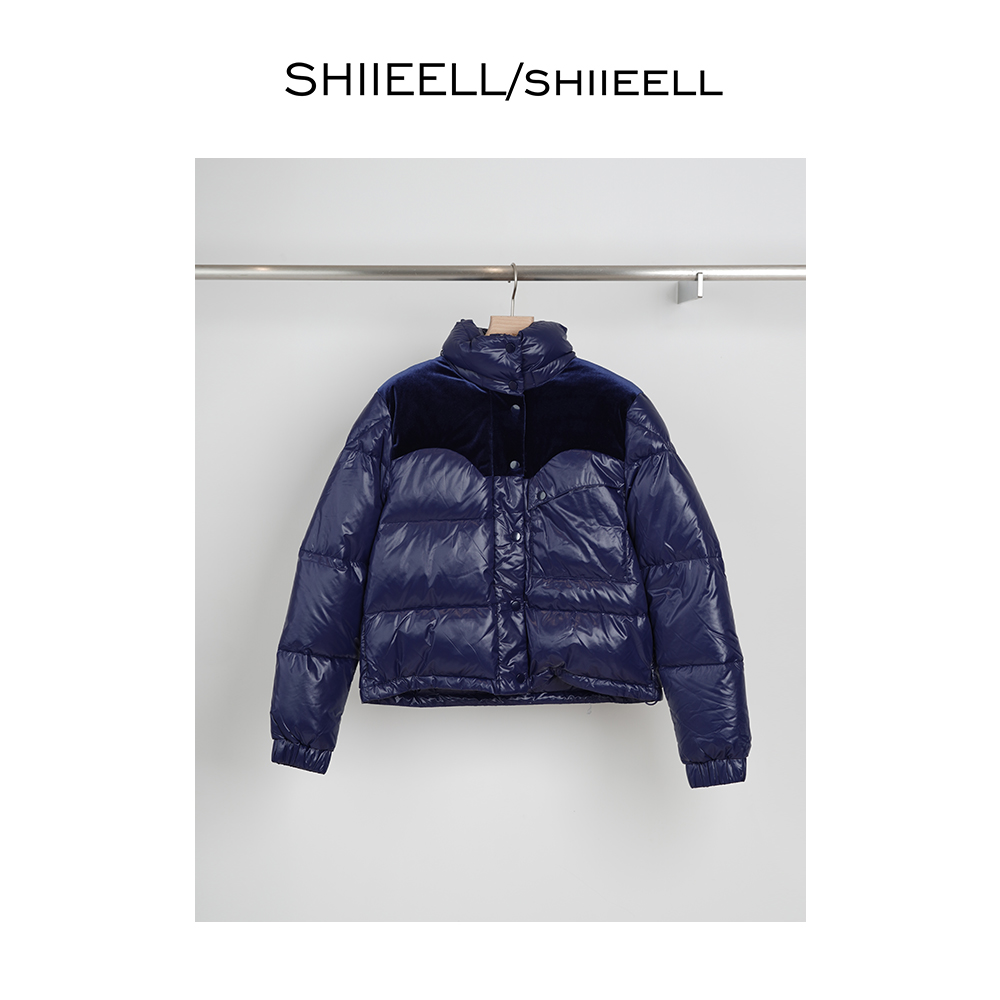 SHIIEELL拼接连帽单排扣羽绒服ZY259