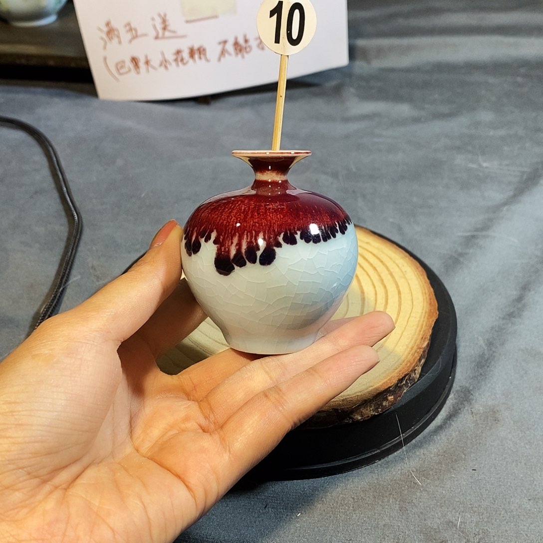 摆件巴掌大不插花景德镇高温陶瓷小花器