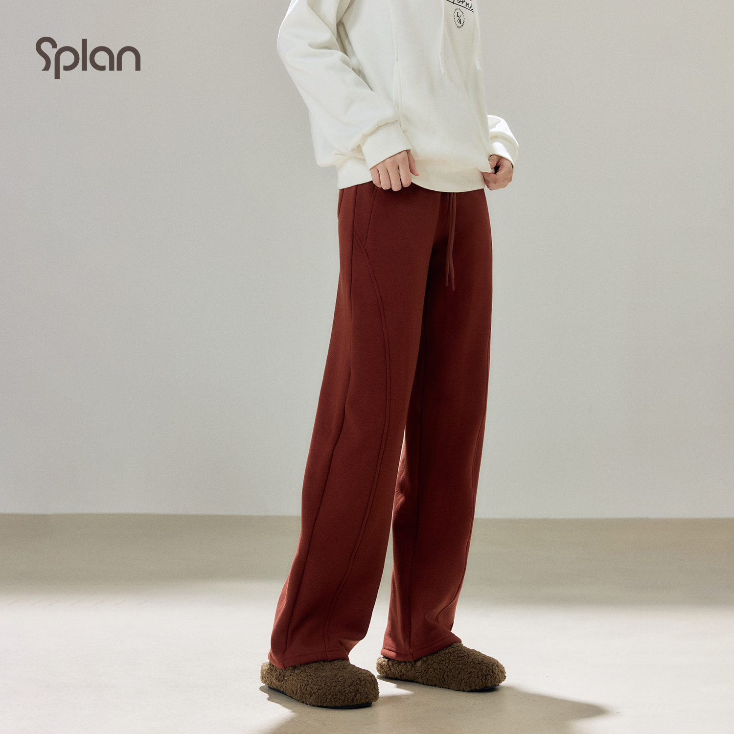 SPLAN 休闲百搭宽松加绒休闲裤运动直筒长裤秋冬25203