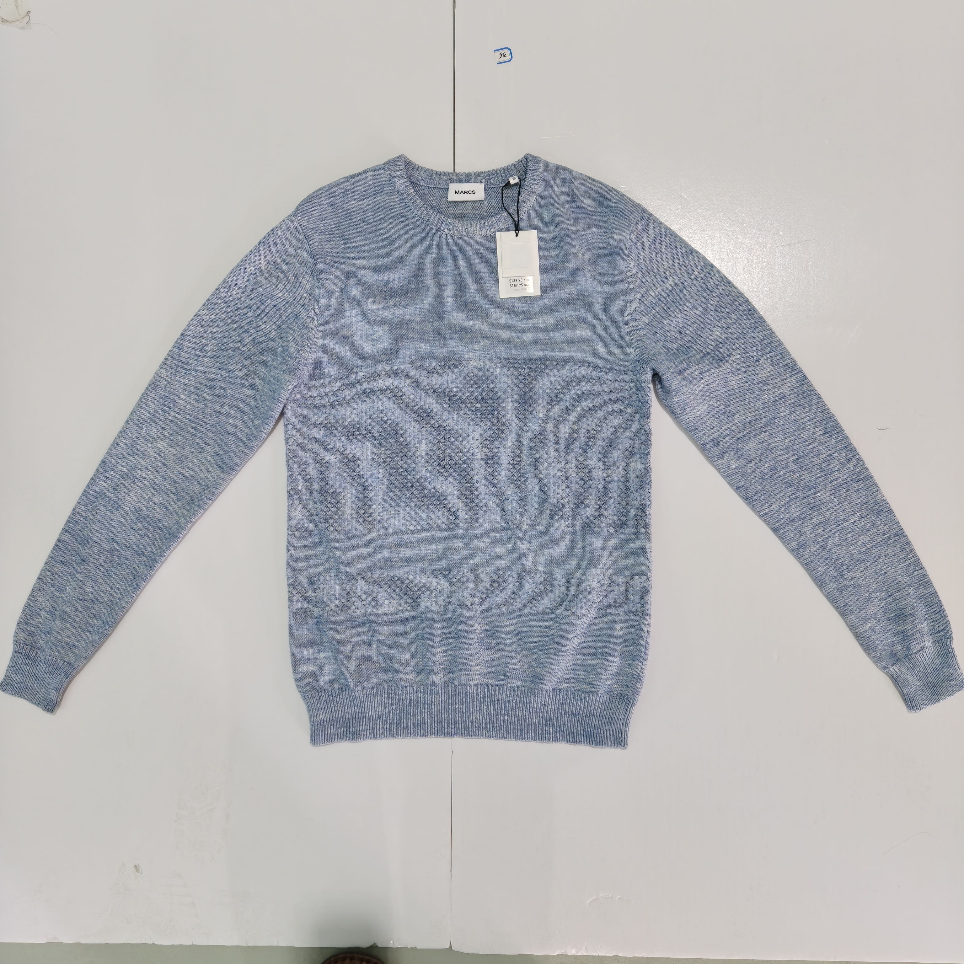 C/全棉蓝白花砂中长款宽松毛衣NO退换