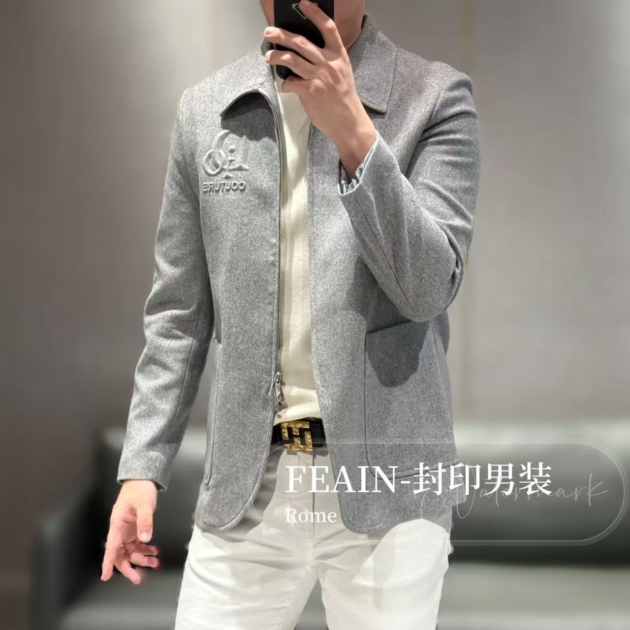 【山羊绒】高端澳洲进口美利奴羊毛山羊绒混纺D家定制老钱风夹克K01