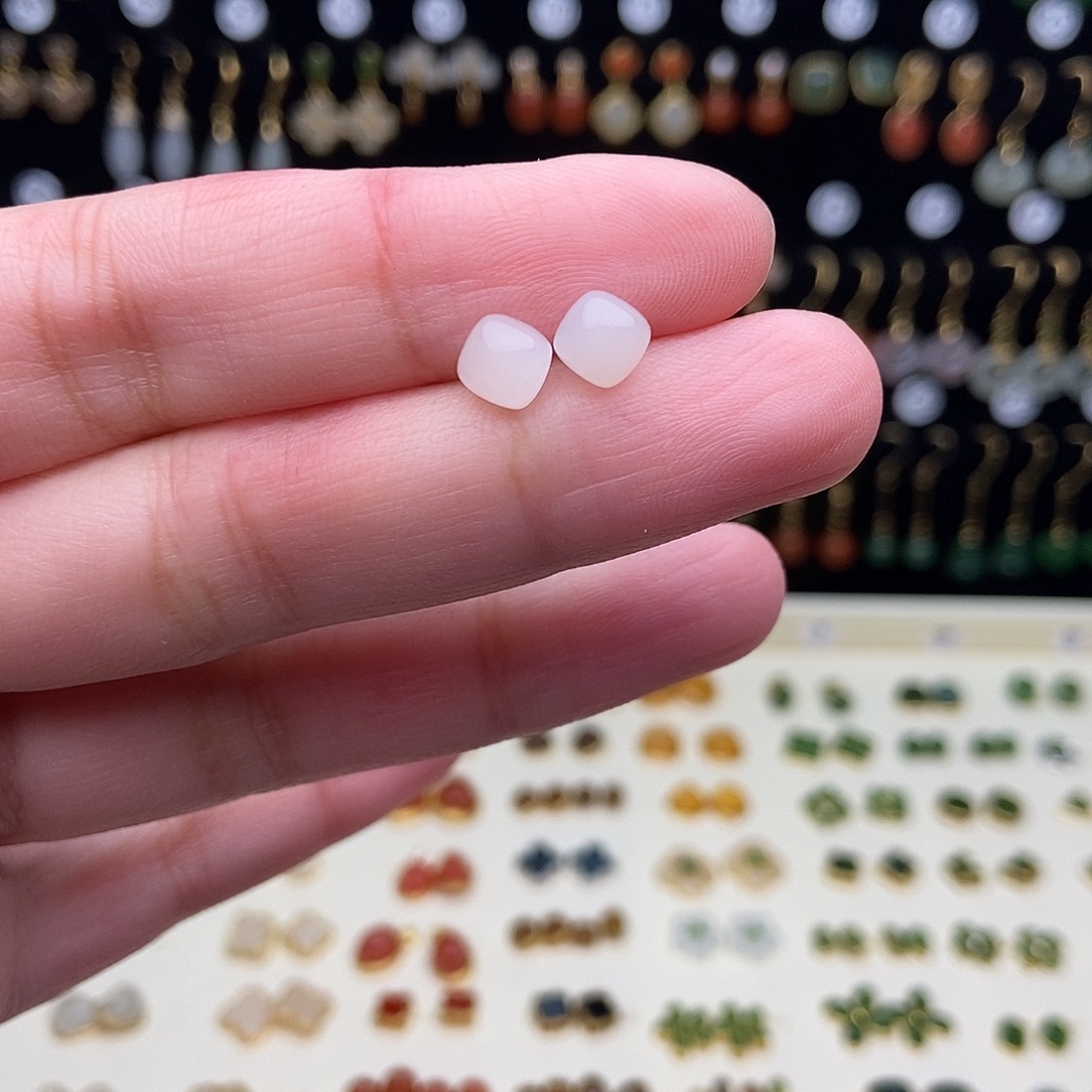 和田玉银S925镀金镶嵌耳饰