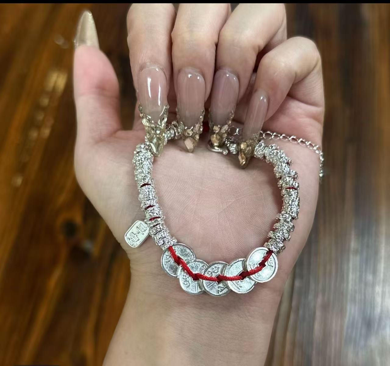 YZ107五帝钱手链银色精品手镯无礼盒2