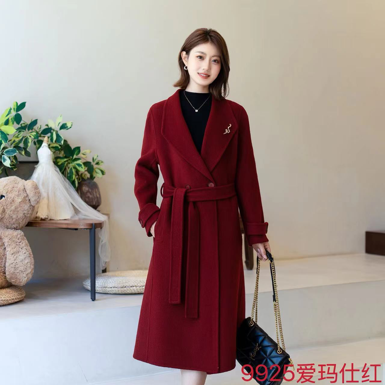 Jinshimingzhu/金石名珠9925修身双面显瘦长款大衣气质洋气时尚